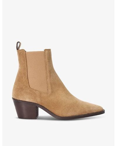 Dune Pexas Western Suede Heeled Ankle Boots - Natural