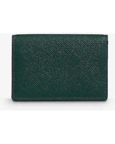Smythson Panama Logo-embossed Folded Leather Card Case - Green