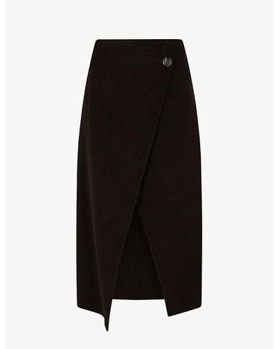 Soeur Wales Asymmetric Wool-blend Midi Skirt - Black