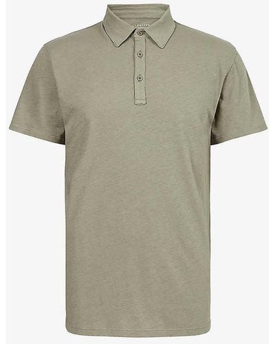 AllSaints Figure Raw-edge Organic Cotton-jersey Polo Shirt - Grey