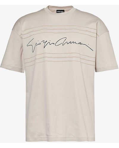 Giorgio Armani Cursive Brand-print Cotton T-shirt - White