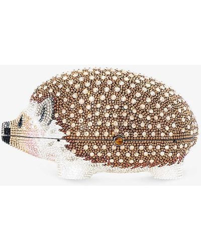 Judith Leiber Silver Jet Nuthedgehog Wilbur Crystal-embellished Metal Clutch Bag - Metallic