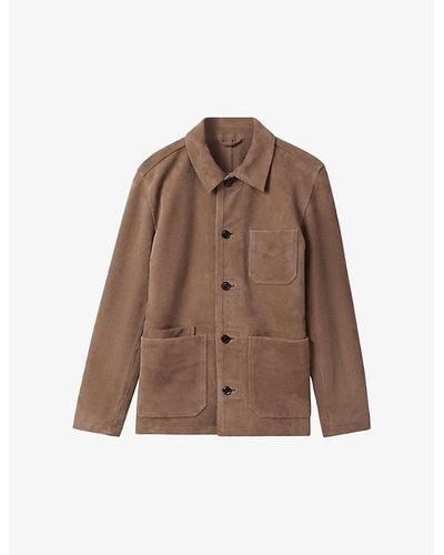 Reiss Roma Patch-pocket Suede Jacket X - Brown