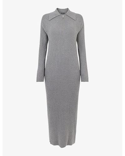 Whistles Bonnie Ribbed Knitted Midi Dres - Grey