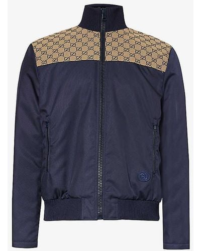 Gucci Monogram-panel Funnel-neck Shell Jacket - Blue