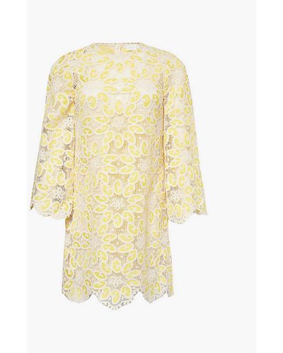 Zimmermann Floral-pattern Long-sleeved Cotton-blend Mini Dress - Yellow