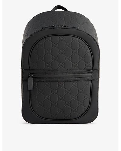 Gucci gg Logo-debossed Leather Backpack - Black