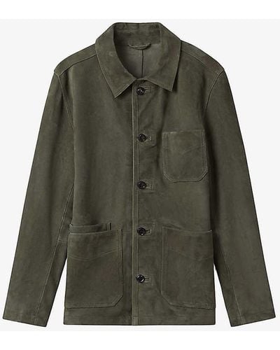 Reiss Roma Patch-pocket Suede Jacket - Green