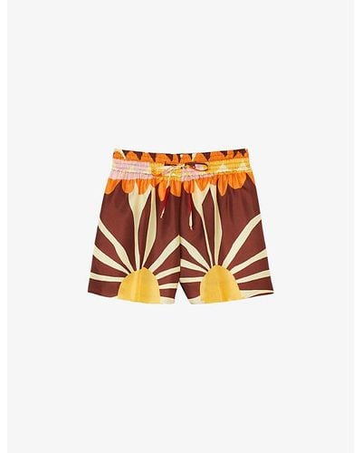 Sandro Graphic-print Elasticated-waist Woven Shorts - Orange
