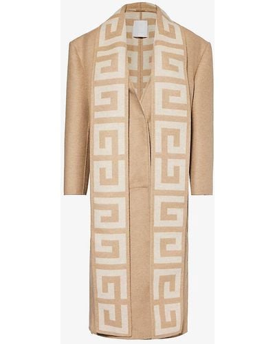 Givenchy Branded-panel Relaxed-fit Wool And Silk-blend Coat - Natural