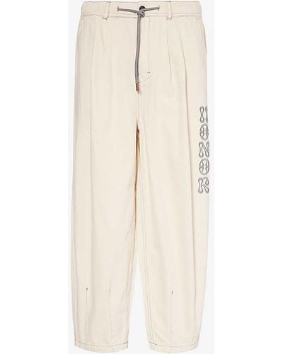 Honor The Gift Twill Brand-embroidered Wide-leg Denim Trousers - Natural