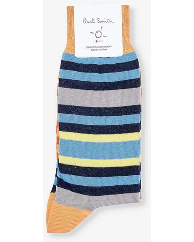 Paul Smith Stripe-pattern Cotton-blend Knitted Socks - Blue