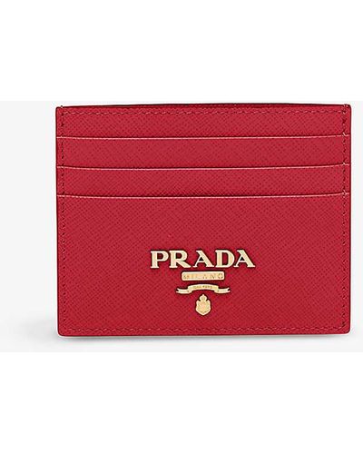 Prada Fuoco (dark ) Logo Saffiano Leather Cardholder - Red