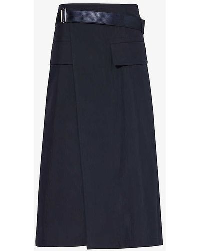 Helmut Lang Flap-pocket A-line Cotton-blend Midi Skirt - Blue
