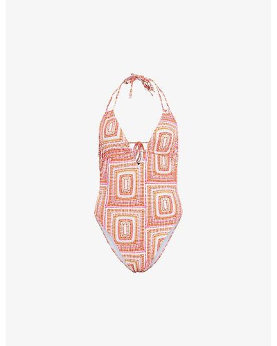 AllSaints Erica Halter-neck Graphic-print Swimsuit Xx - Pink