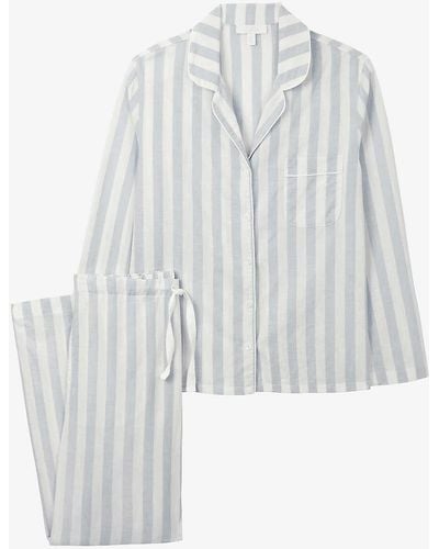 The White Company Stripe-print Regular-fit Cotton And Linen-blend Pyjamas - White