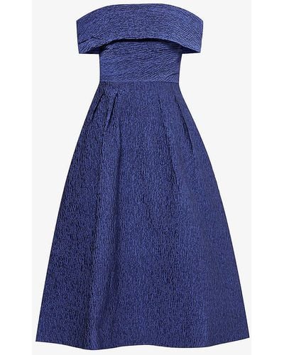 Rebecca Vallance Helene Off-shoulder Woven Midi Dress - Blue
