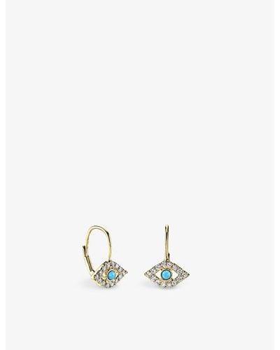 Sydney Evan 14ct Yellow-gold, 0.23ct Brilliant-cut Diamond And Turquoise Earrings - White