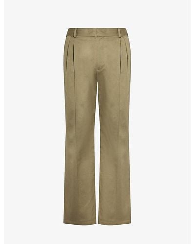 Loewe Pleated Straight-leg Cotton-twill Trousers - Green