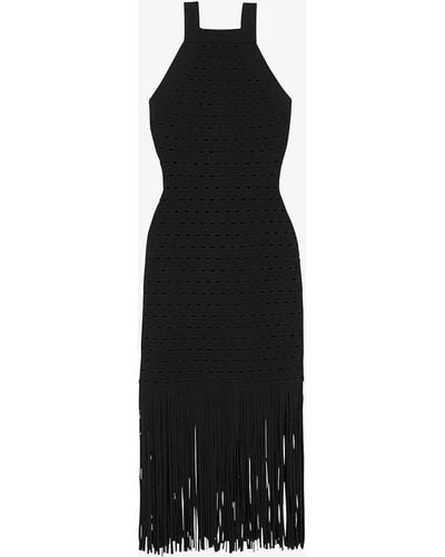 Sandro Susanne Fringed-trim Knitted Midi Dress - Black