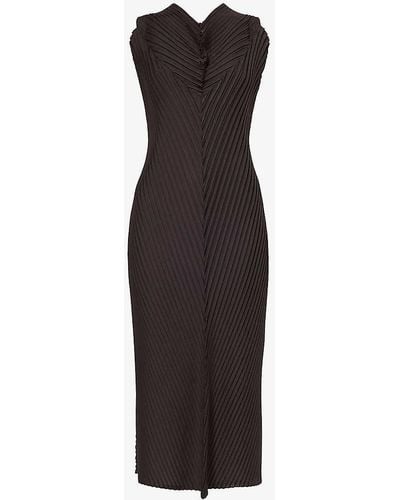 Issey Miyake Paper Pleats V-neck Woven Midi Dress - Black