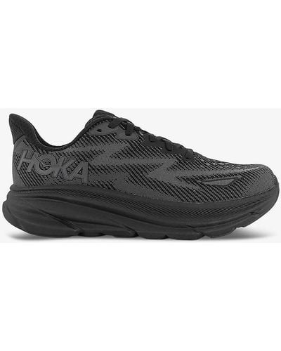 Hoka One One Clifton 9 Breathable Polyester-blend Low-top Trainers - Black