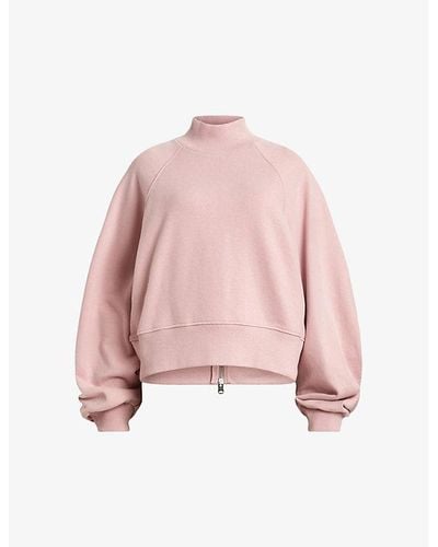 AllSaints Dana High-neck Relaxed-fit Organic-cotton Sweatshirt - Pink