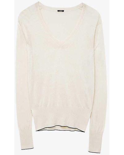 JOSEPH Long-sleeved Round-neck Cotton And Silk Top - White