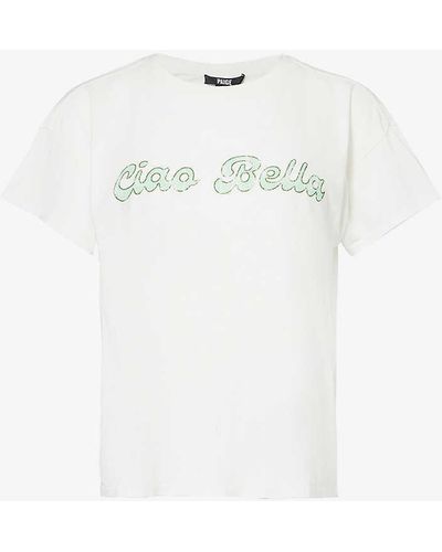 PAIGE Ren Text-print Cotton And Linen-blend Jersey T-shirt - White