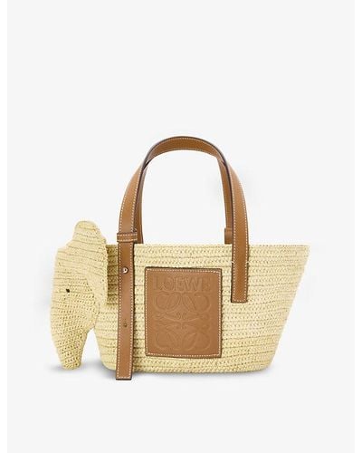 Loewe Tural/tan Elephant Small Raffia And Leather Shoudler Bag - Multicolor