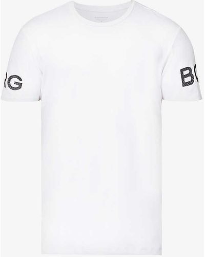 Björn Borg Brand-print Crewneck Recycled-polyester-blend T-shirt - White