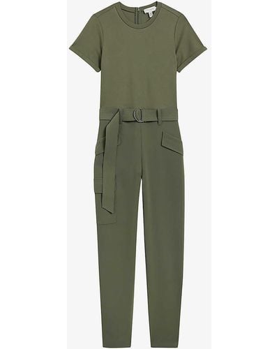Ted Baker Graciej High-rise Short-sleeve Stretch-woven Jumpsuit - Green