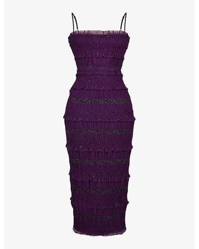 House Of Cb Solana Sequin-embellished Pleated Woven Maxi Dress - Purple