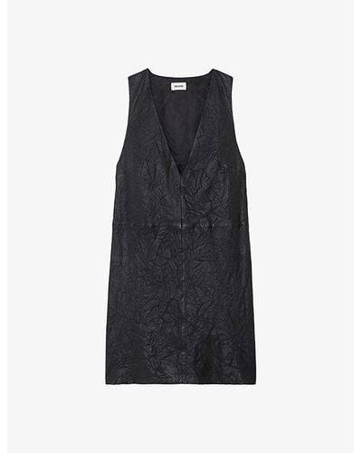 Zadig & Voltaire Rasha Crinkled-effect Sleeveless Leather Mini Dress - Black