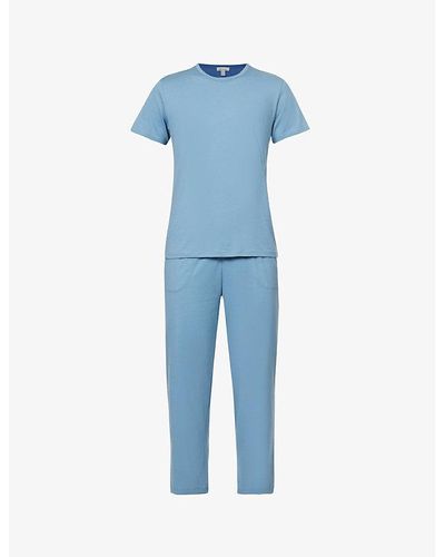 Skin Carly Short-sleeved Cotton-jersey Pajama Set - Blue