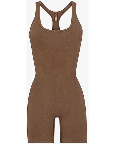 Skims Outdoor Basics Slim-fit Stretch Cotton-blend Jumpsuit X - Brown