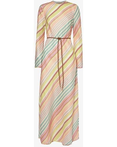 Zimmermann Halliday Striped Linen Maxi Dress - Metallic