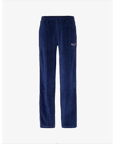 Sporty & Rich Vy Logo-embroidered Elasticated-waist Velour jogging Bottoms X - Blue
