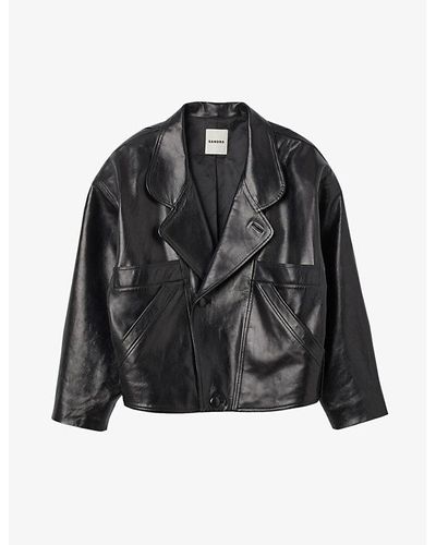 Sandro Clem Relaxed-fit Leather Jacket - Black