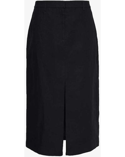 Theory Darted Regular-fit Linen Midi Skirt - Black