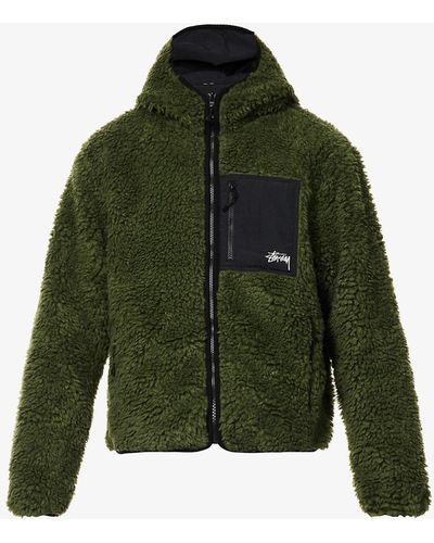 Stussy Sherpa Reversible Boxy-fit Fleece Hooded Jacket - Green