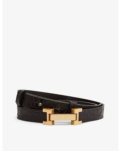 Reiss Hayley Croc-embossed Leather Belt - Black