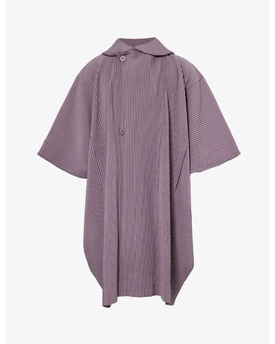 Homme Plissé Issey Miyake Pleated Cape-sleeved Relaxed-fit Knitted Hooded Coat - Purple