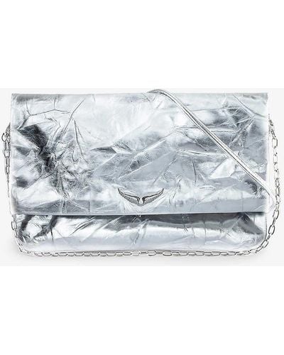 Zadig & Voltaire Rock Eternal Extra-large Crinkled-texture Metallic-leather Clutch Bag - Grey