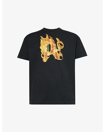 Palm Angels Burning Monogram Short-sleeved Cotton-jersey T-shirt X - Black