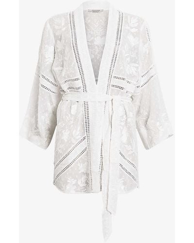 AllSaints Carina Relaxed-fit Embroidered Cotton Kimono - White