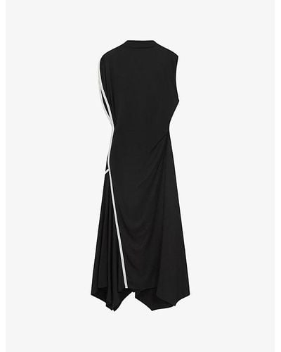 Reiss Klein Asymmetric Stretch-woven Midi Dress - Black