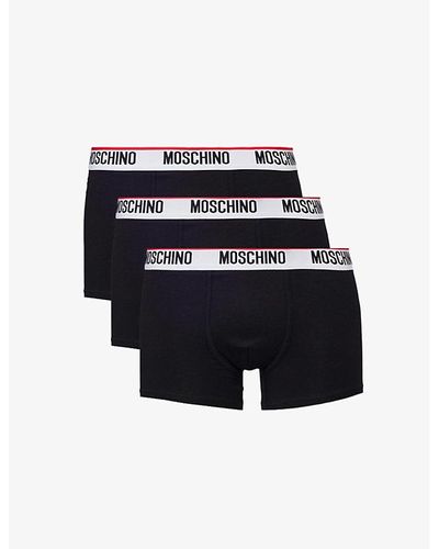 Moschino Branded-waistband Pack Of Three Stretch-cotton Trunks X - Blue