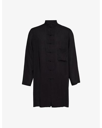 Yohji Yamamoto Knotted-button Relaxed-fit Woven Shirt - Black