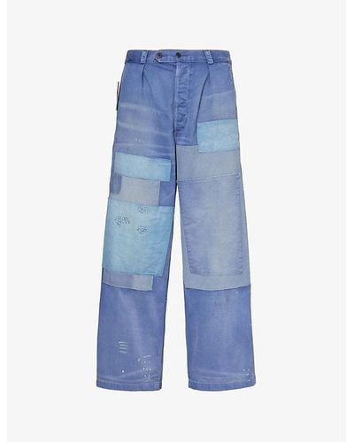 Polo Ralph Lauren Patchwork Wide-leg Relaxed-fit Cotton Pants - Blue